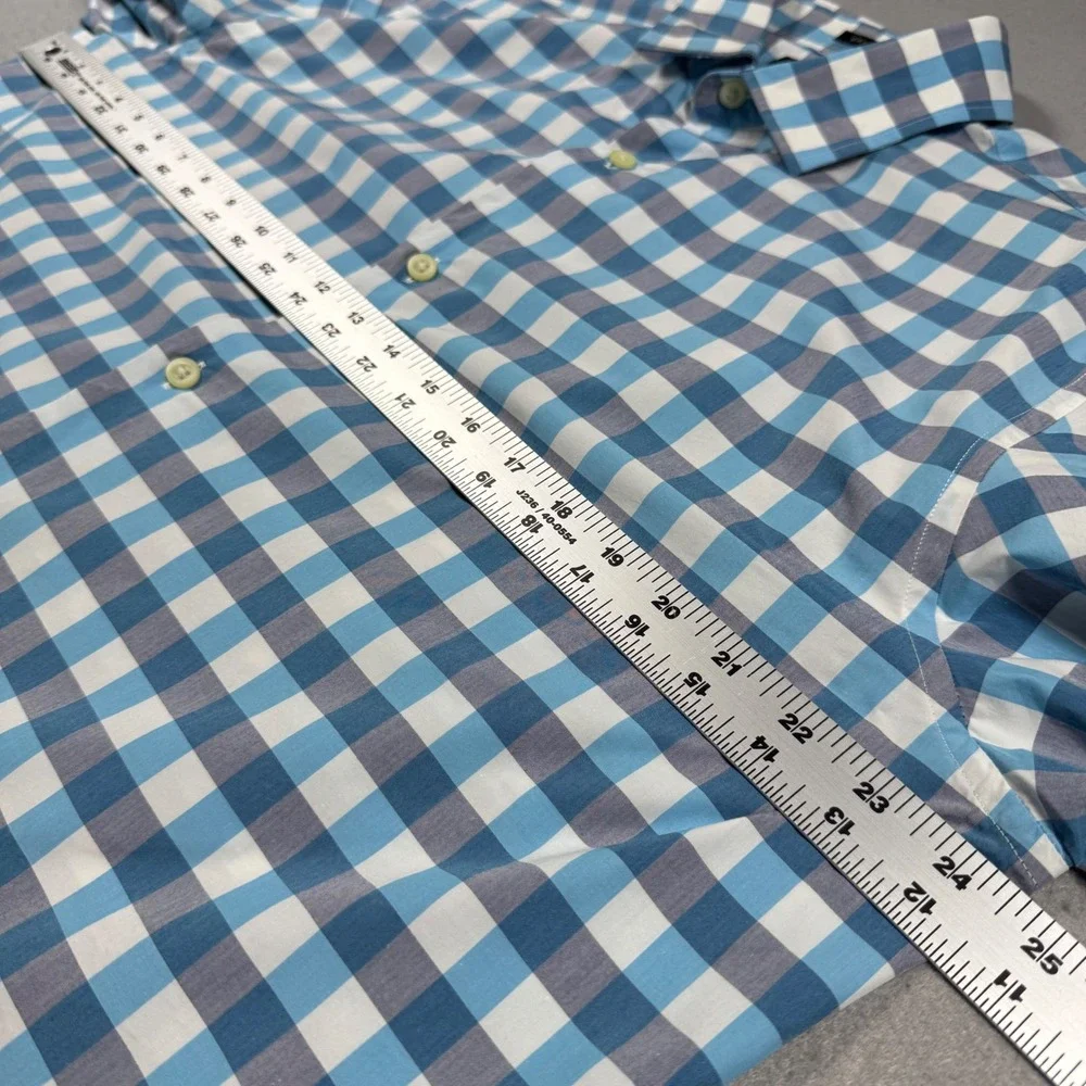 Banana Republic Men XL Grant Fit Blue Gingham 120s Supima Cotton Button Up Shirt